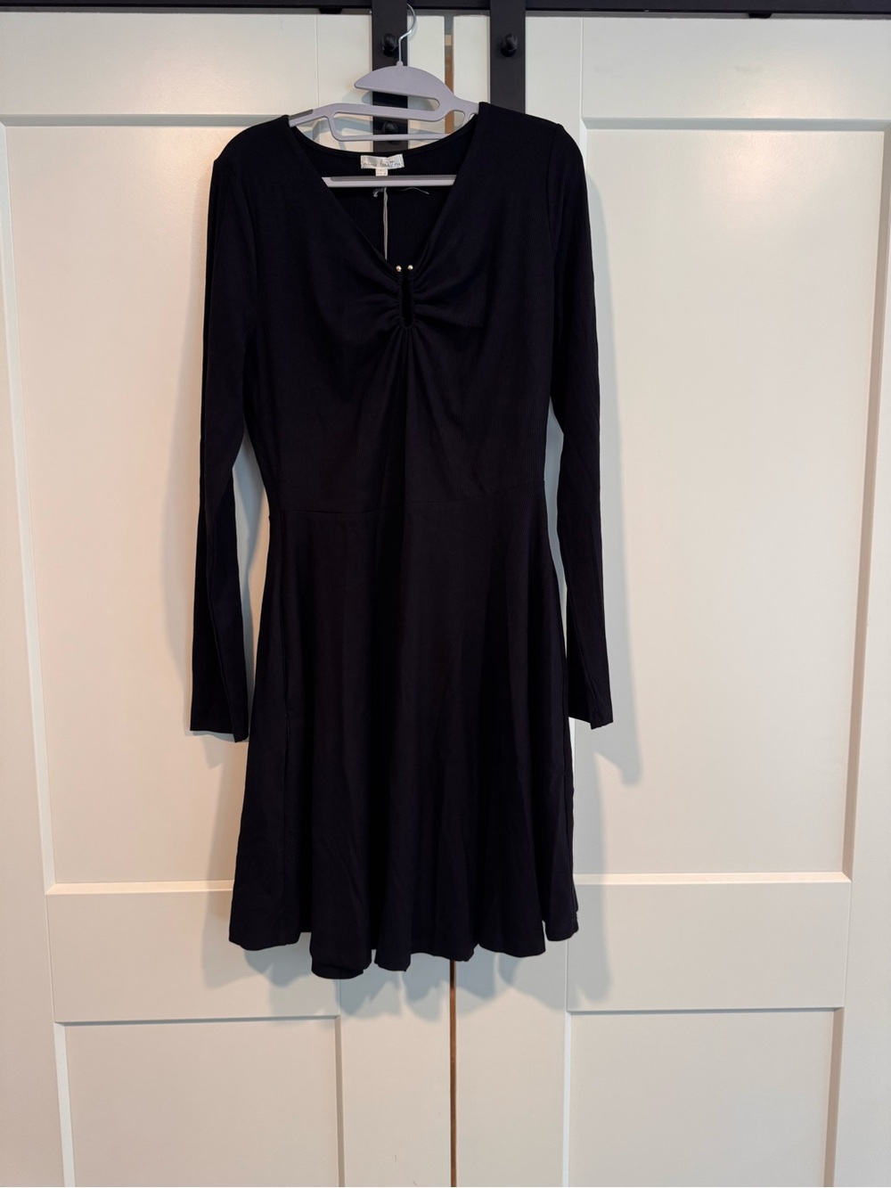 Classic Black Long-Sleeve Twist-Front Fit & Flare Dress
